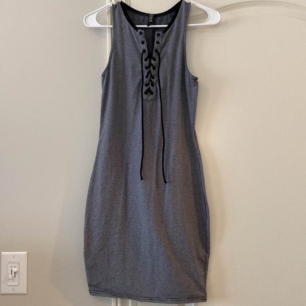 Cotton on bodycon dress lace up detail striped size S